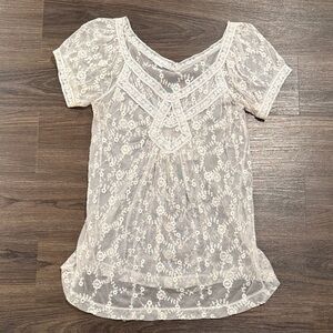 Charlotte Russe Ivory Cream White Floral Lace Blouse